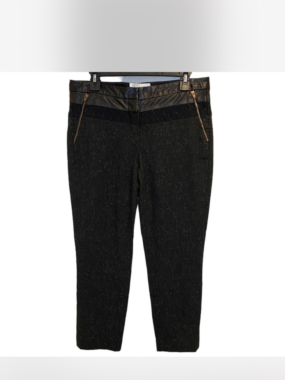 ALC LAMBSKIN TRIM WAIST  TWEED SKINNY CROP DRESS PANTS size 8